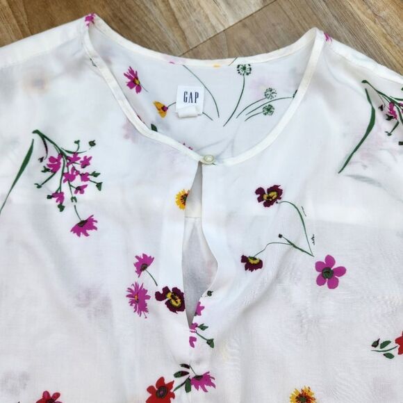 💜Gap Cream Floral Print Rayon Long Sleeve Top Medium - Picture 3 of 12